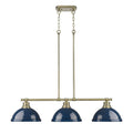 Golden Lighting 3602-3LP AB-NVY Aged Brass Yep By Golden Lighting Duncan 3-light Island Light In Aged Brass And Navy Blue Shade Image 1