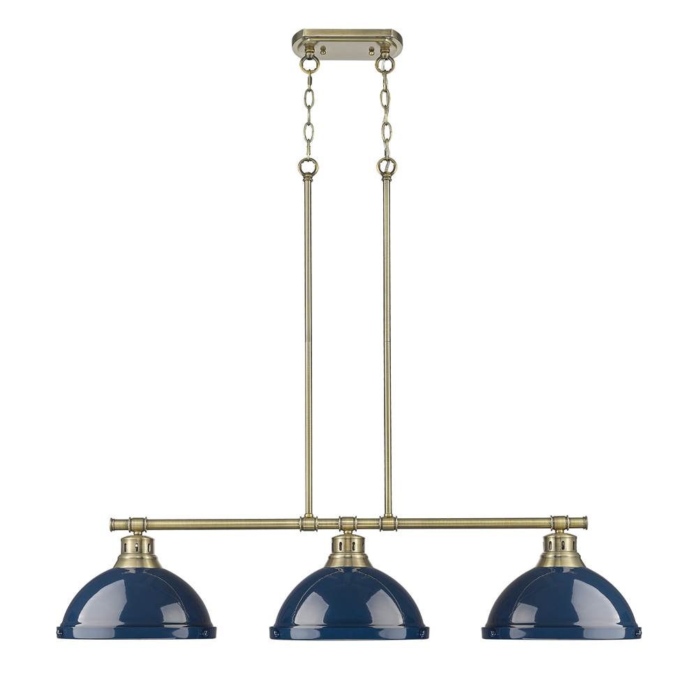 Golden Lighting 3602-3LP AB-NVY Aged Brass Yep By Golden Lighting Duncan 3-light Island Light In Aged Brass And Navy Blue Shade Image 1