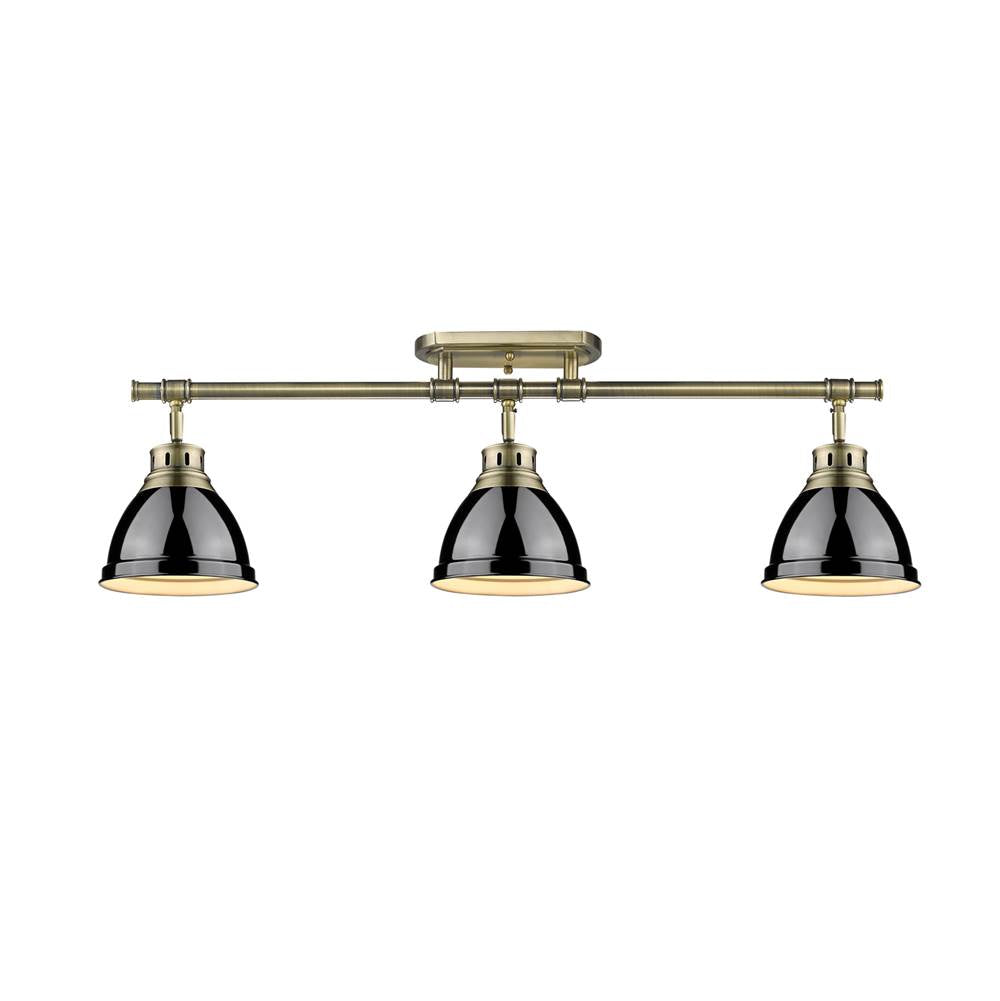Golden Lighting 3602-3SF AB-BK Aged Brass Yep By Golden Lighting Duncan 3-light Semi-flush Mount In Aged Brass And Black Shade Image 2