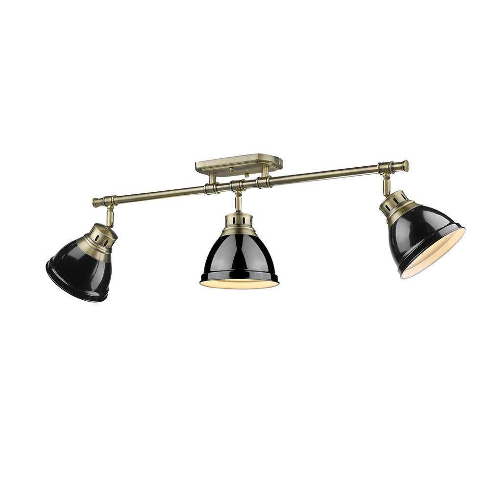 Golden Lighting 3602-3SF AB-BK Aged Brass Yep By Golden Lighting Duncan 3-light Semi-flush Mount In Aged Brass And Black Shade Image 1
