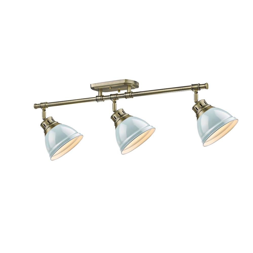 Golden Lighting Duncan Yep By Golden Lighting Duncan 3-light Semi-flush Mount In Aged Brass And Seafoam Shade