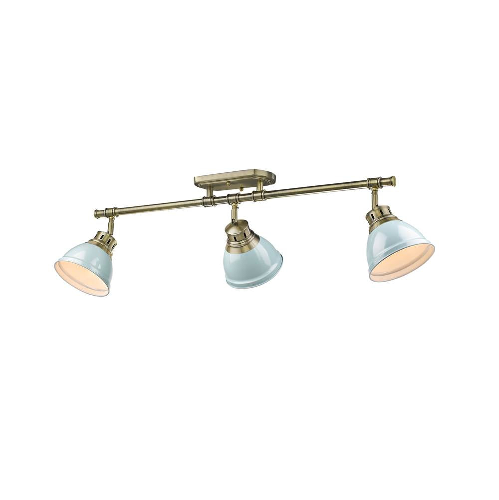Golden Lighting 3602-3SF AB-SF Aged Brass Yep By Golden Lighting Duncan 3-light Semi-flush Mount In Aged Brass And Seafoam Shade Image 3