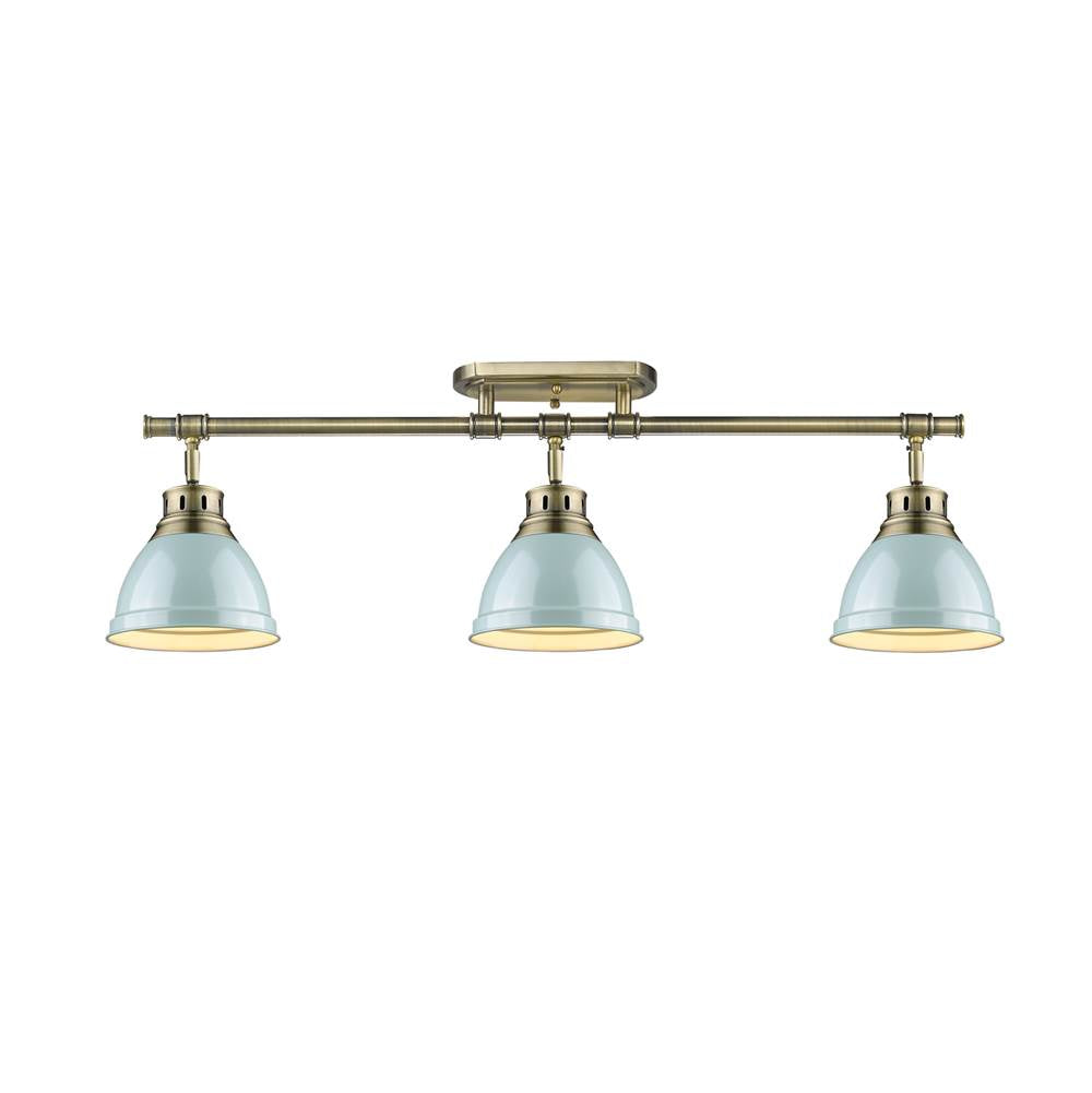 Golden Lighting 3602-3SF AB-SF Aged Brass Yep By Golden Lighting Duncan 3-light Semi-flush Mount In Aged Brass And Seafoam Shade Image 2