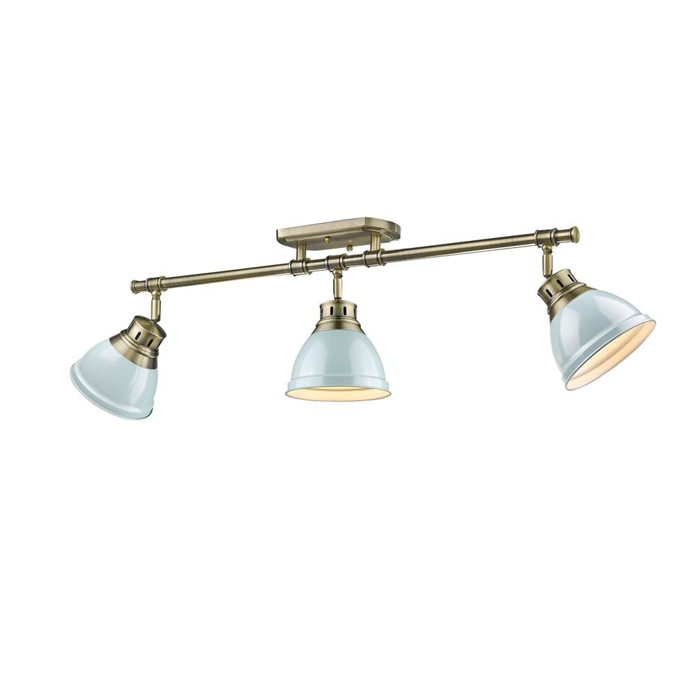Golden Lighting 3602-3SF AB-SF Aged Brass Yep By Golden Lighting Duncan 3-light Semi-flush Mount In Aged Brass And Seafoam Shade Image 1