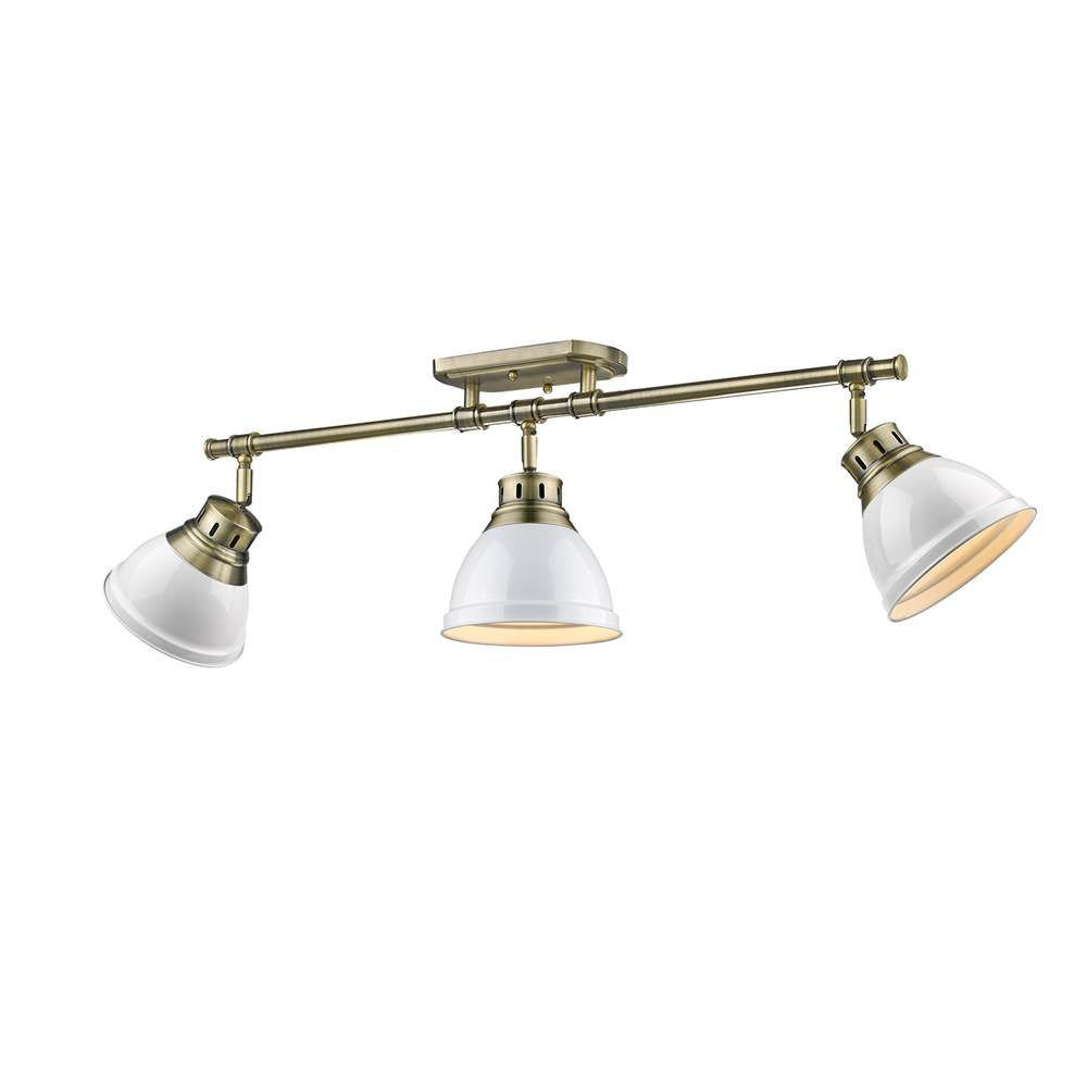 Golden Lighting 3602-3SF AB-WH Aged Brass Yep By Golden Lighting Duncan 3-light Semi-flush Mount In Aged Brass And White Shade Image 1