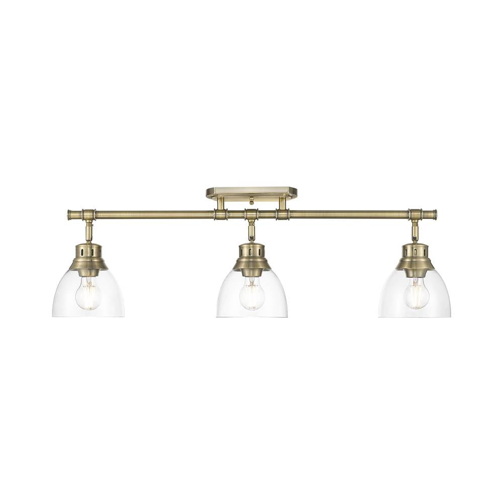 Golden Lighting 3602-3SF AB-CLR Aged Brass Yep By Golden Lighting Duncan 3-light Semi-flush Mount In Aged Brass And Clear Glass Image 1