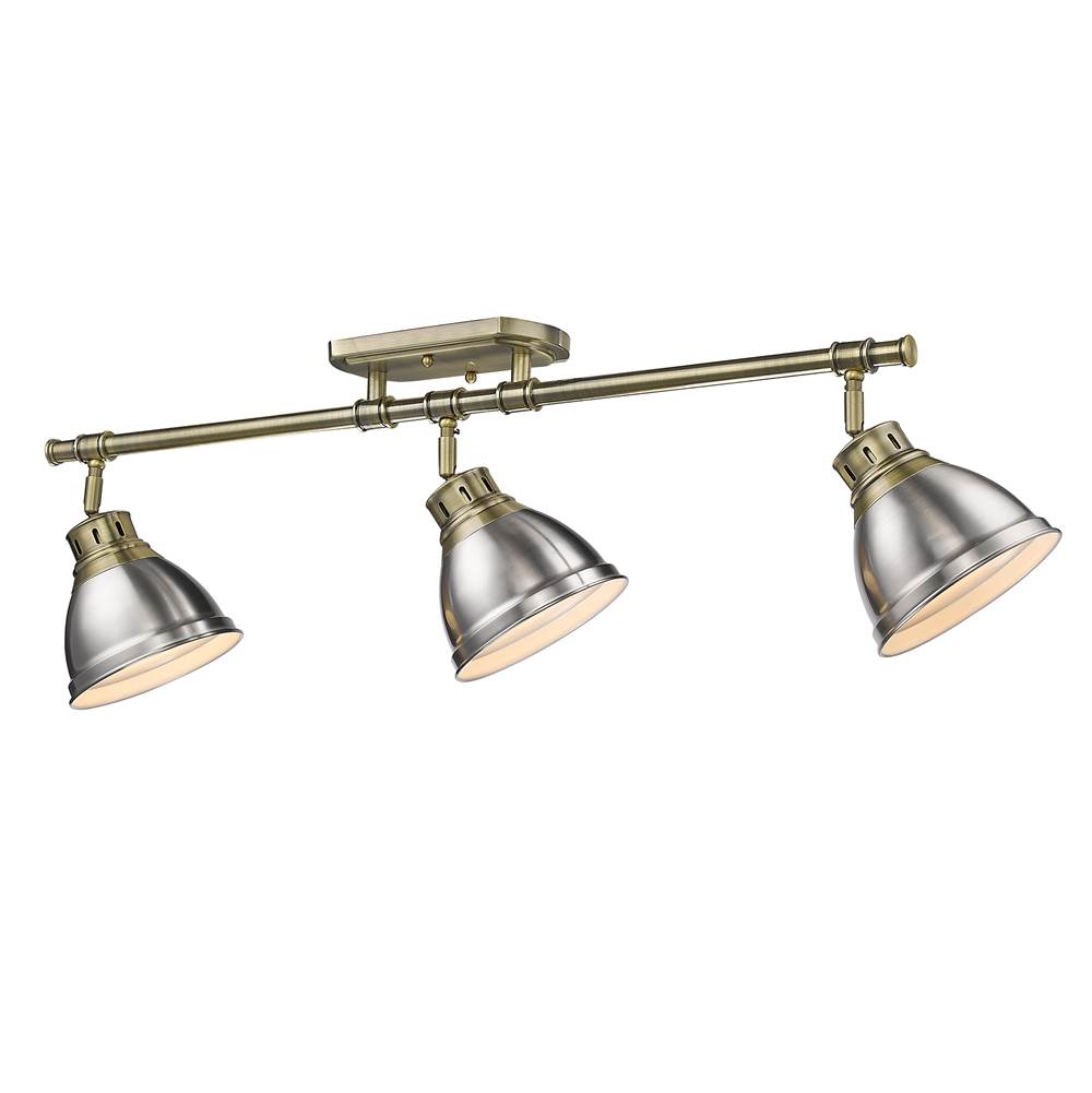 Golden Lighting Duncan Yep By Golden Lighting Duncan 3-light Semi-flush Mount In Aged Brass And Pewter Shade