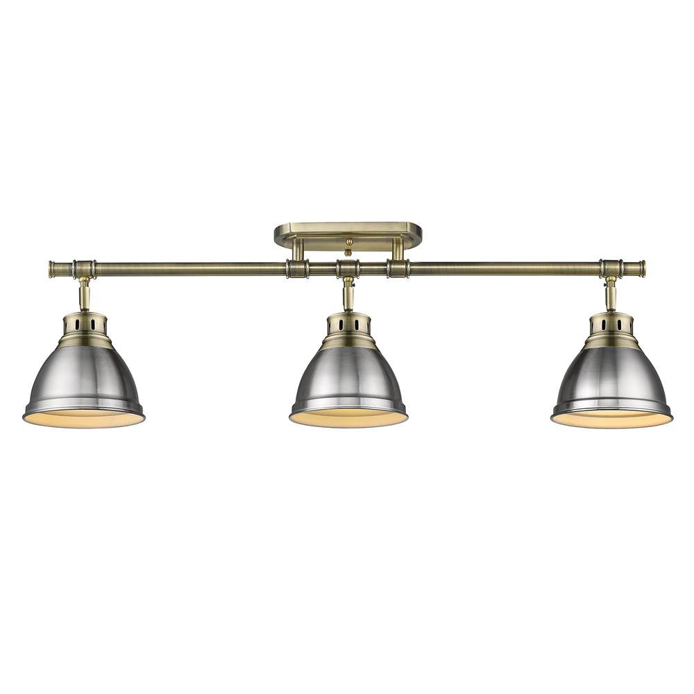 Golden Lighting 3602-3SF AB-PW Aged Brass Yep By Golden Lighting Duncan 3-light Semi-flush Mount In Aged Brass And Pewter Shade Image 2