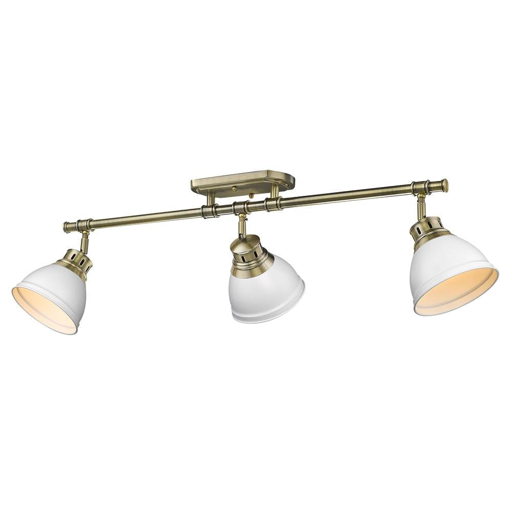 Golden Lighting 3602-3SF AB-WHT Aged Brass Yep By Golden Lighting Duncan 3-light Semi-flush Mount In Aged Brass And Matte White Shade Image 1