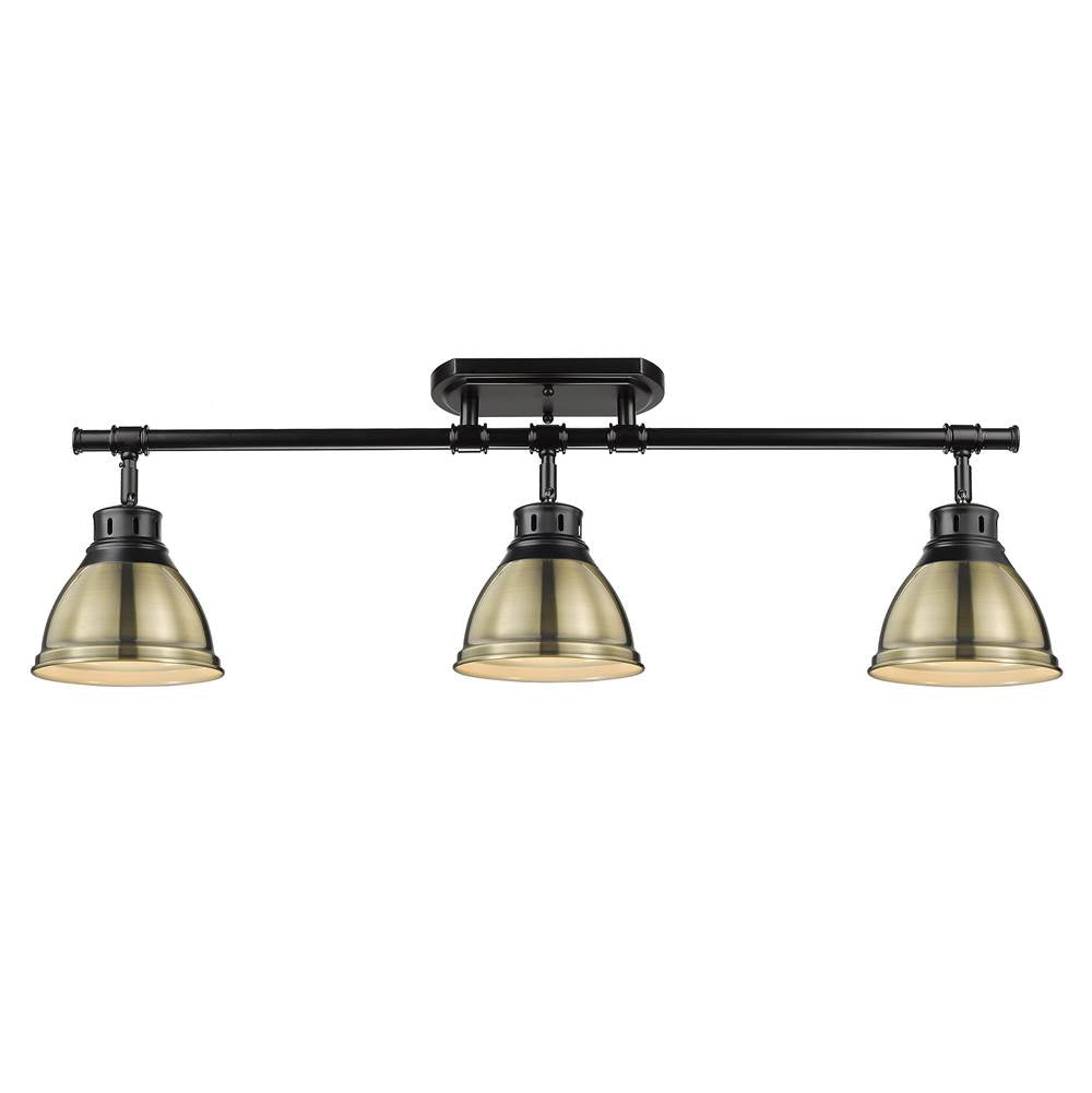 Golden Lighting 3602-3SF BLK-AB Matte Black Yep By Golden Lighting Duncan 3-light Semi-flush Mount In Matte Black And Aged Brass Shade Image 2