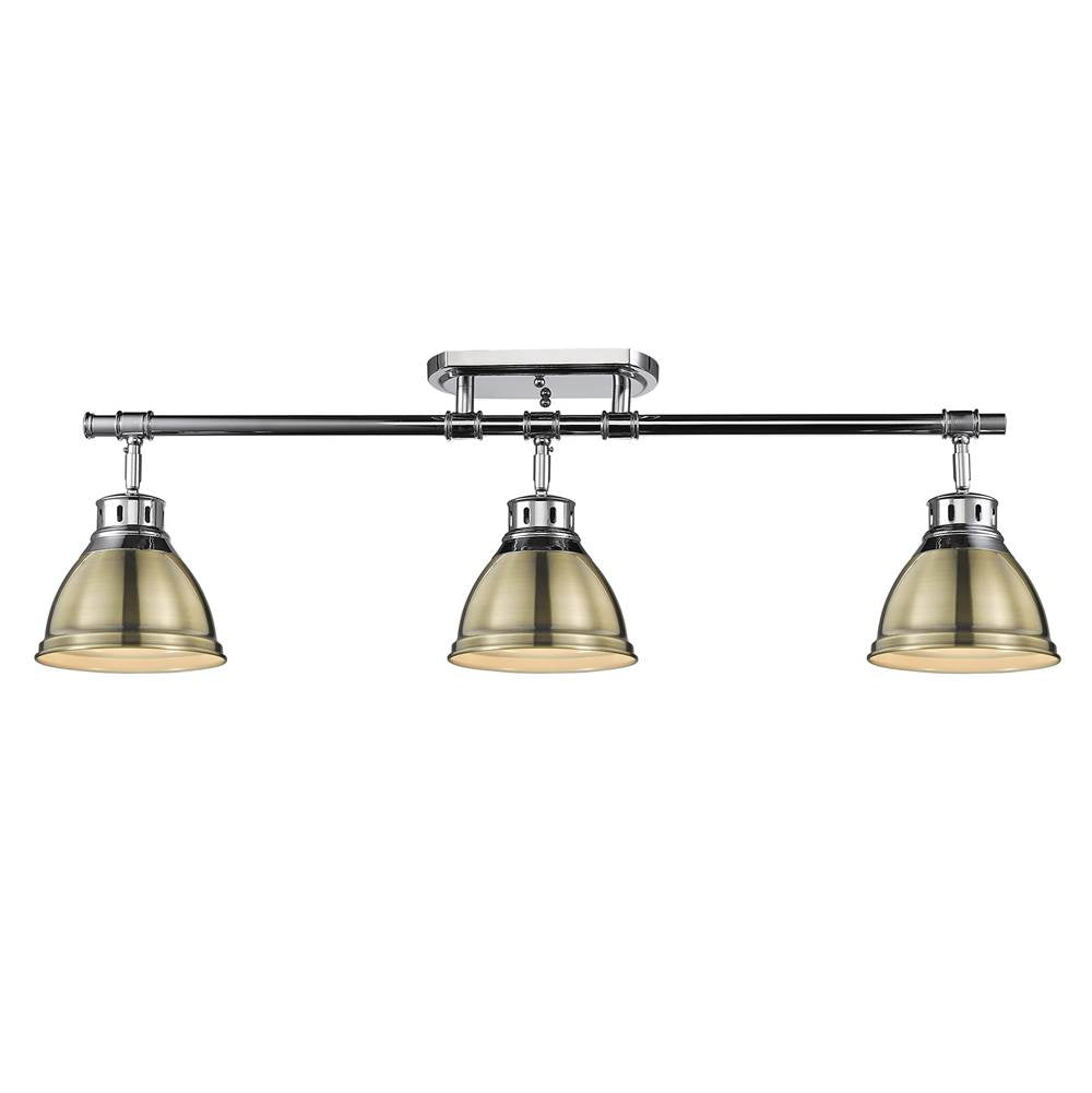 Golden Lighting 3602-3SF CH-AB Chrome Yep By Golden Lighting Duncan 3-light Semi-flush Mount In Chrome And Aged Brass Shade Image 2