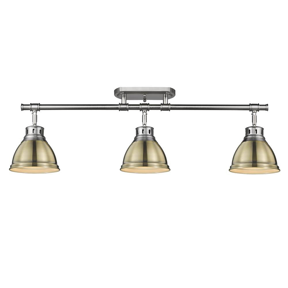 Golden Lighting 3602-3SF PW-AB Pewter Yep By Golden Lighting Duncan 3-light Semi-flush Mount In Pewter And Aged Brass Shade Image 2