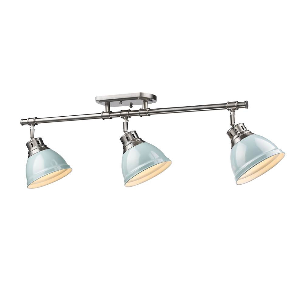 Golden Lighting Duncan Yep By Golden Lighting Duncan 3-light Semi-flush Mount In Aged Brass And Seafoam Shade