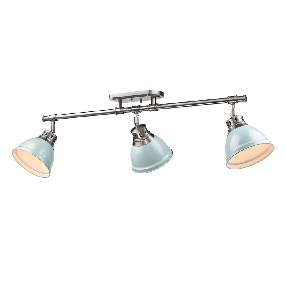 Golden Lighting 3602-3SF PW-SF Pewter Yep By Golden Lighting Duncan 3-light Semi-flush Mount In Pewter And Seafoam Shade Image 2