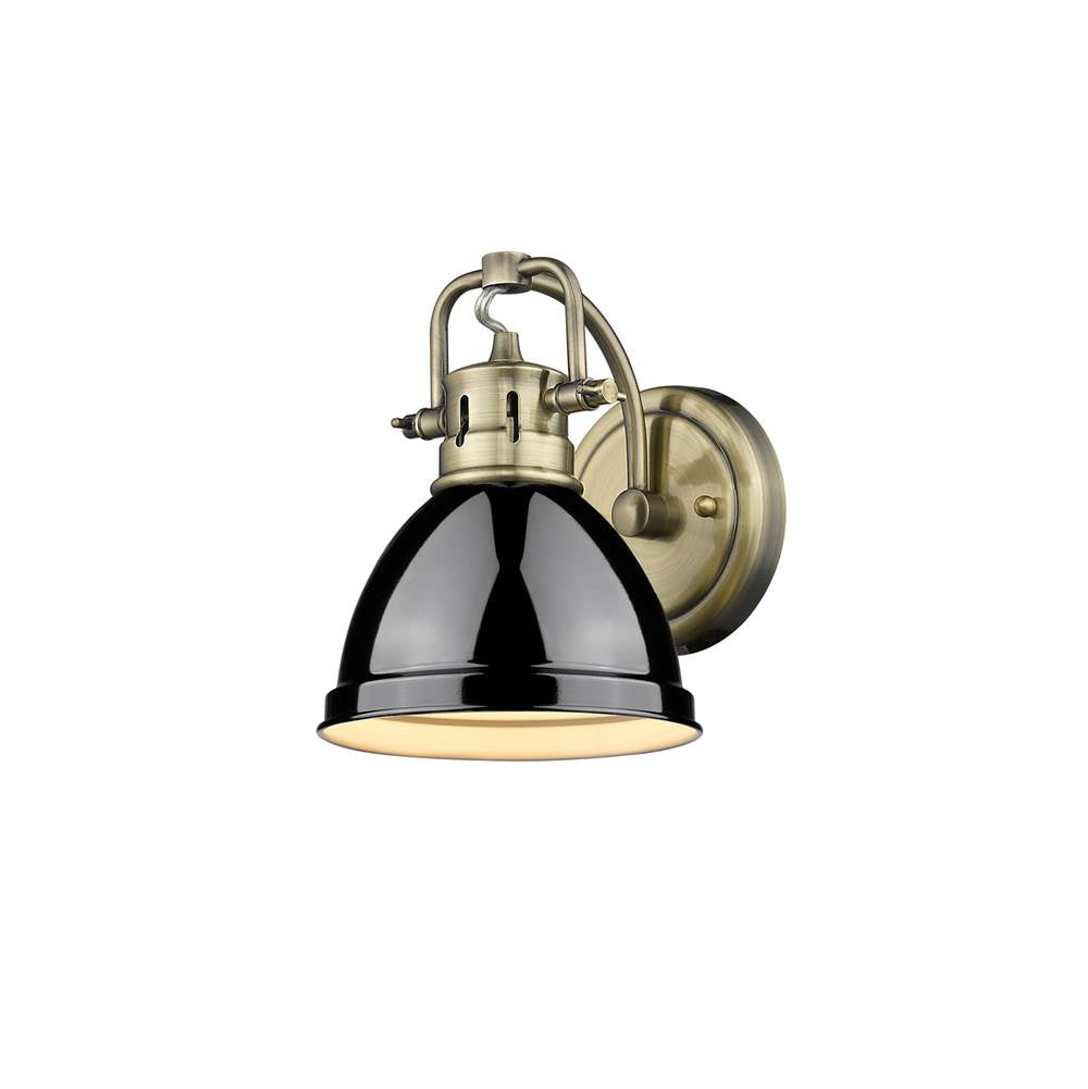 Golden Lighting Duncan Yep By Golden Lighting Duncan 1-light Vanity In Aged Brass And Black Shade