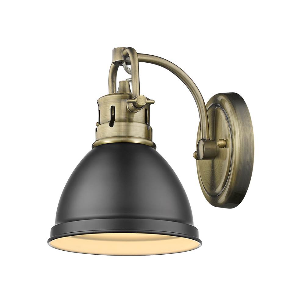 Golden Lighting Duncan Yep By Golden Lighting Duncan 1-light Vanity In Aged Brass And Matte Black Shade