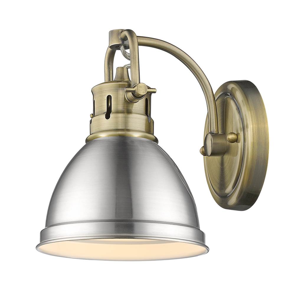 Golden Lighting Duncan Yep By Golden Lighting Duncan 1-light Vanity In Aged Brass And Pewter Shade