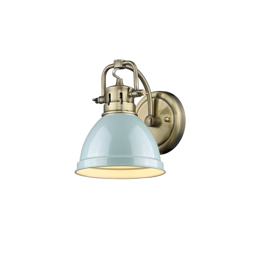 Golden Lighting Duncan Yep By Golden Lighting Duncan 1-light Vanity In Aged Brass And Seafoam Shade