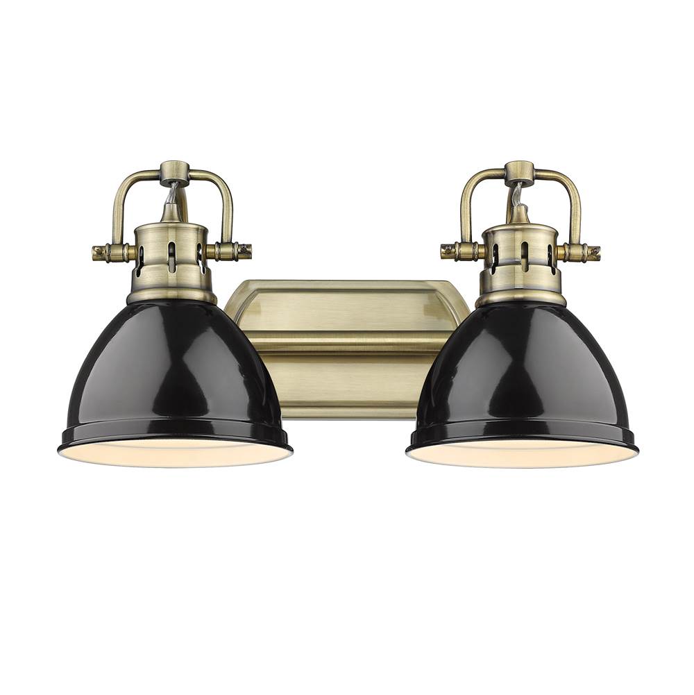 Golden Lighting Duncan Yep By Golden Lighting Duncan 2-light Vanity In Aged Brass And Black Shade