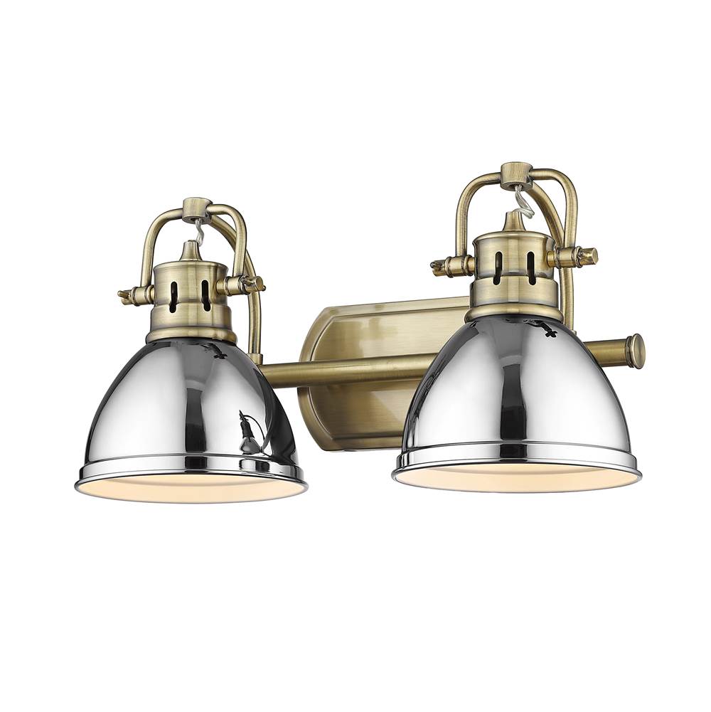 Golden Lighting 3602-BA2 AB-CH Aged Brass Yep By Golden Lighting Duncan 2-light Vanity In Aged Brass And Chrome Shade Image 1