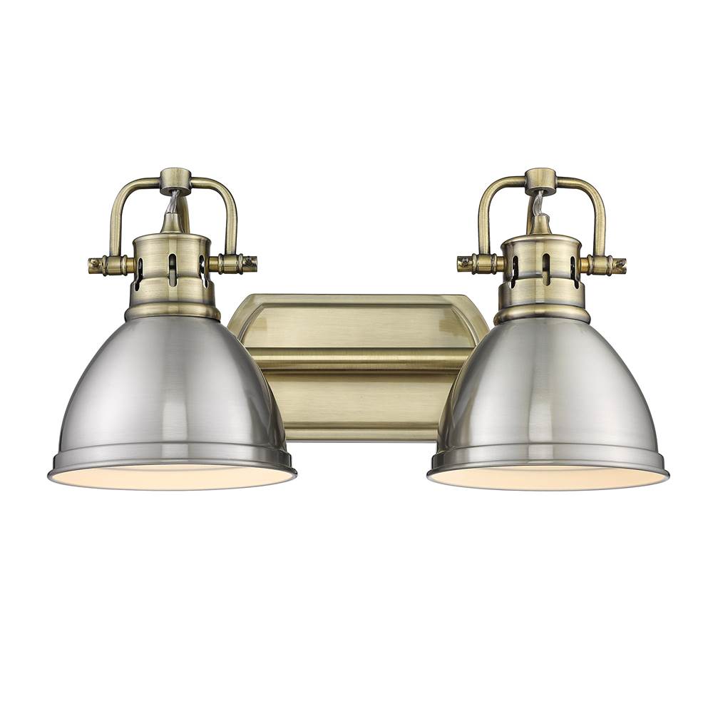 Golden Lighting Duncan Yep By Golden Lighting Duncan 2-light Vanity In Aged Brass And Pewter Shade