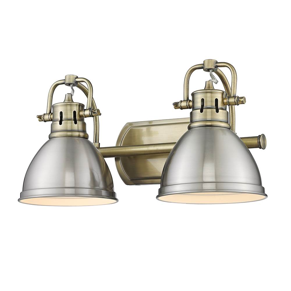 Golden Lighting 3602-BA2 AB-PW Aged Brass Yep By Golden Lighting Duncan 2-light Vanity In Aged Brass And Pewter Shade Image 1