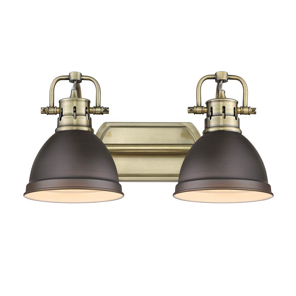 Golden Lighting Duncan Yep By Golden Lighting Duncan 2-light Vanity In Aged Brass And Rubbed Bronze Shade