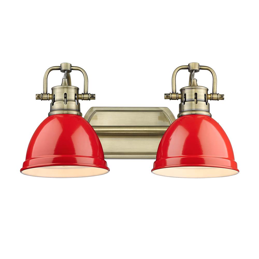 Golden Lighting Duncan Yep By Golden Lighting Duncan 2-light Vanity In Aged Brass And Red Shade