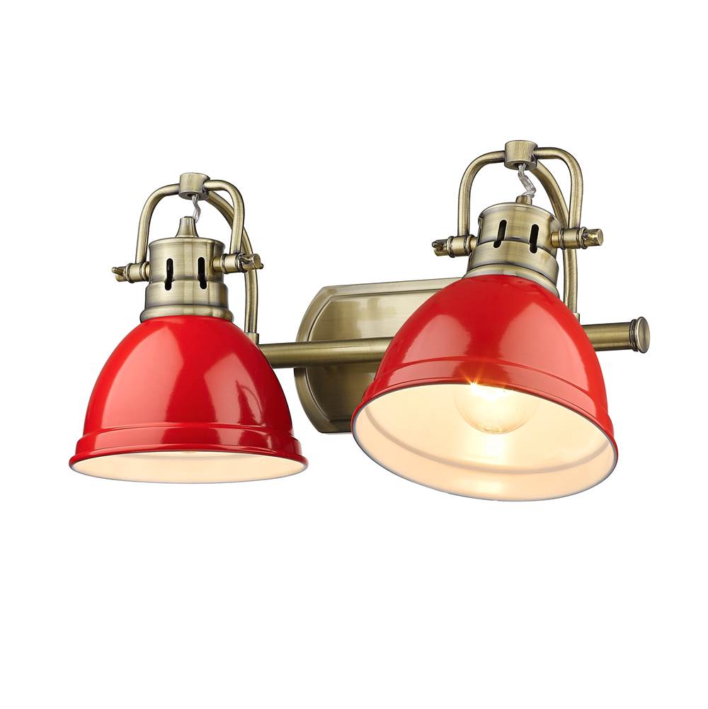 Golden Lighting 3602-BA2 AB-RD Aged Brass Yep By Golden Lighting Duncan 2-light Vanity In Aged Brass And Red Shade Image 3