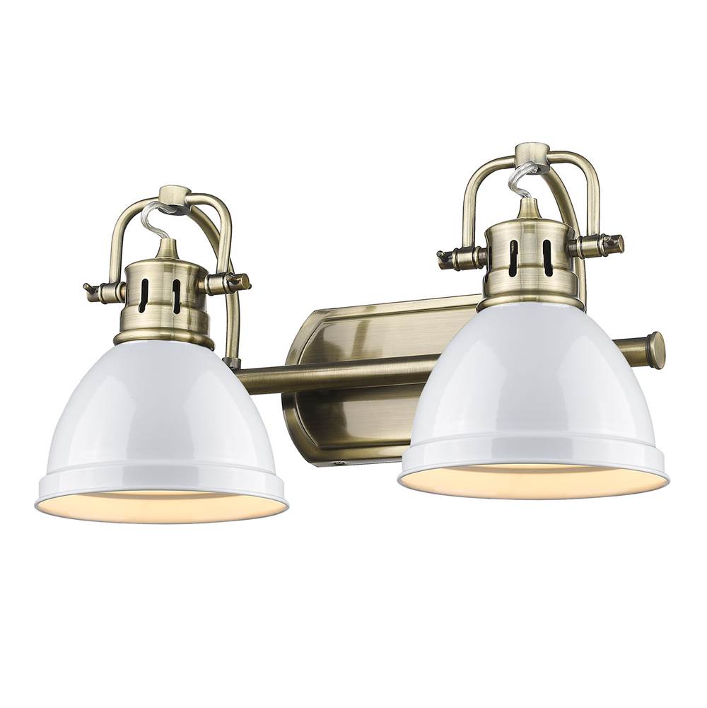 Golden Lighting Duncan Yep By Golden Lighting Duncan 2-light Vanity In Aged Brass And White Shade