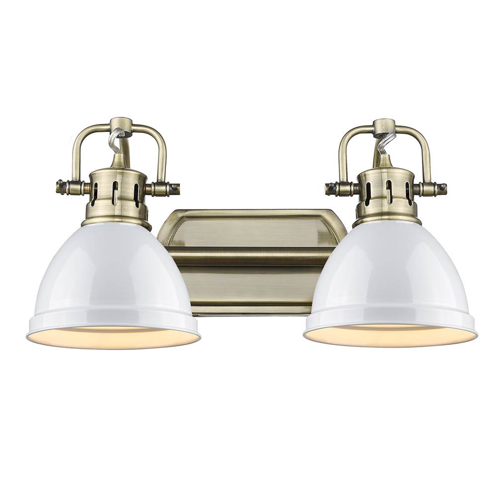 Golden Lighting 3602-BA2 AB-WH Aged Brass Yep By Golden Lighting Duncan 2-light Vanity In Aged Brass And White Shade Image 1