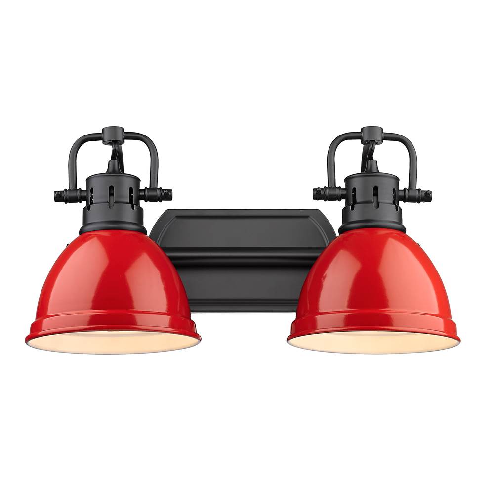Golden Lighting Duncan Yep By Golden Lighting Duncan 2-light Vanity In Aged Brass And Red Shade