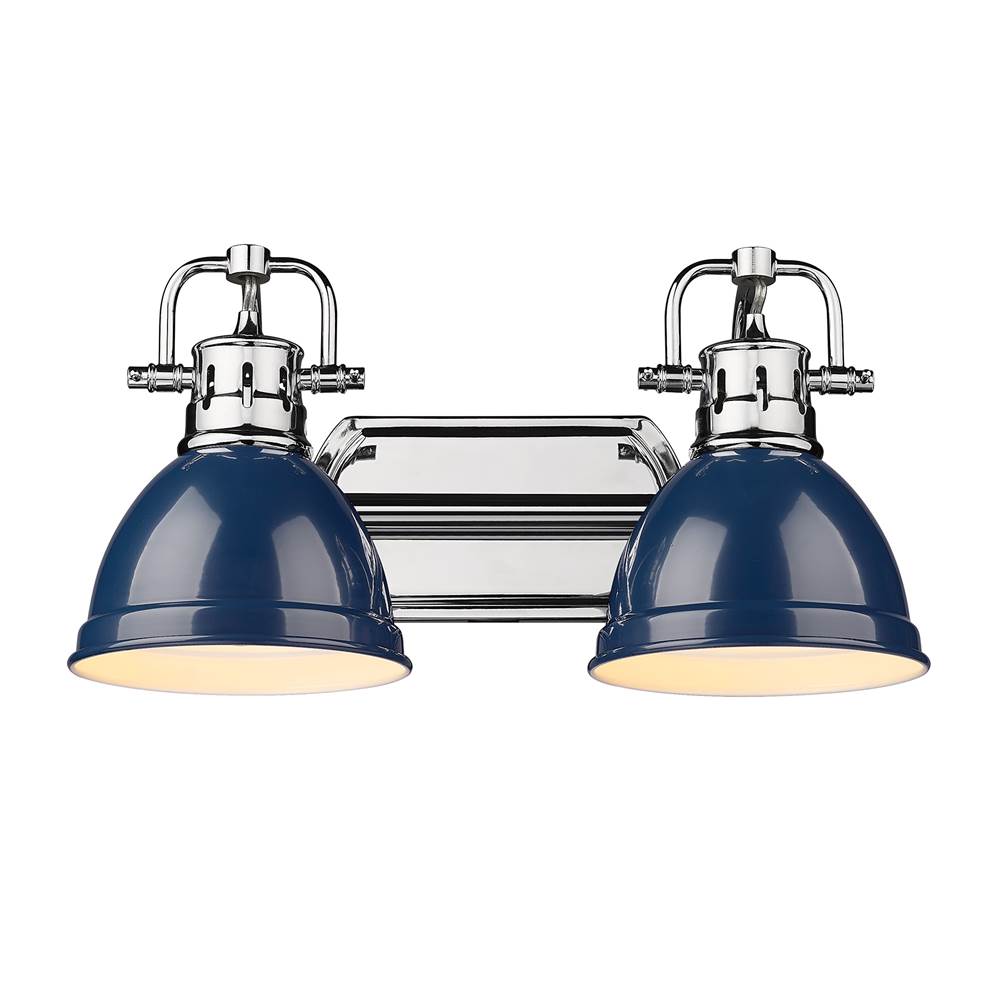 Golden Lighting Duncan Yep By Golden Lighting Duncan 2-light Vanity In Aged Brass And Navy Blue Shade