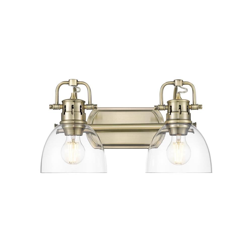 Golden Lighting 3602-BA2 AB-CLR Aged Brass Yep By Golden Lighting Duncan 2-light Vanity In Aged Brass And Clear Glass Image 1