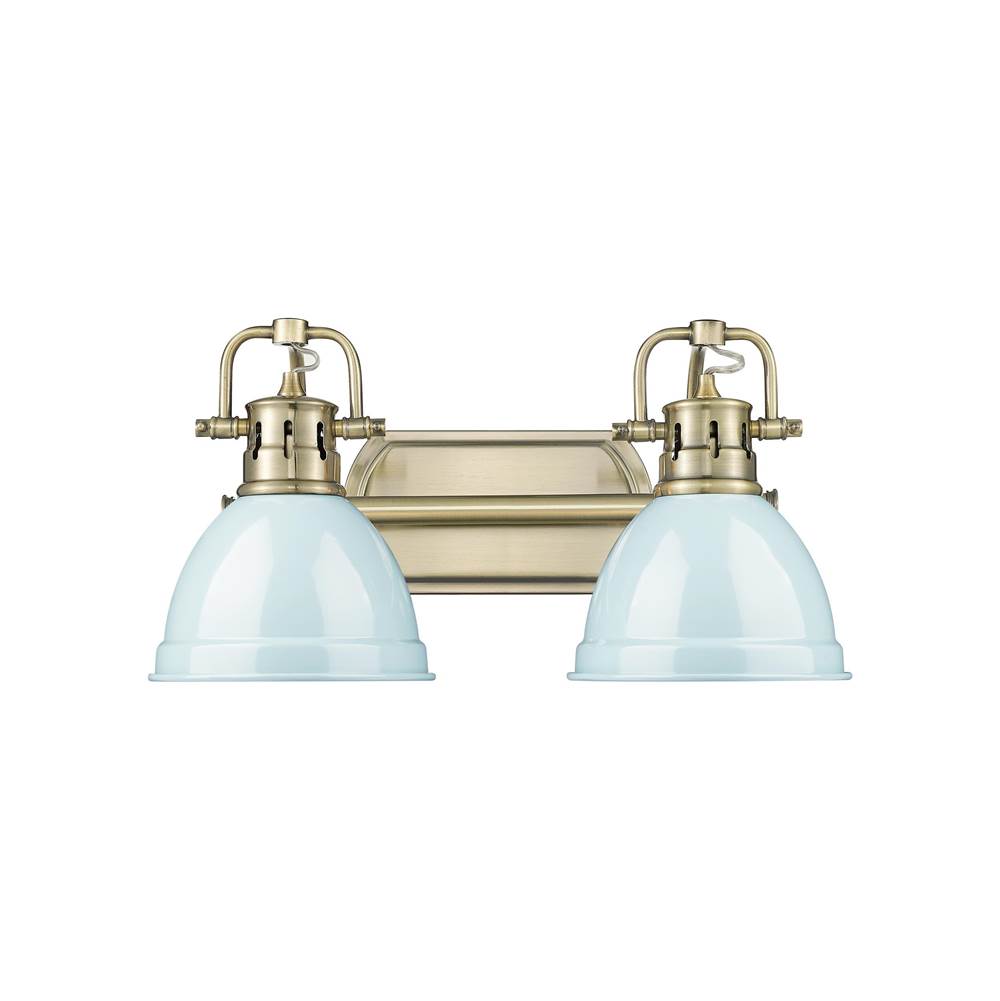 Golden Lighting 3602-BA2 AB-SF Aged Brass Yep By Golden Lighting Duncan 2-light Vanity In Aged Brass And Seafoam Shade Image 1