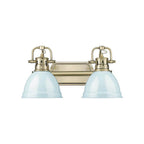 Golden Lighting 3602-BA2 AB-SF Aged Brass Yep By Golden Lighting Duncan 2-light Vanity In Aged Brass And Seafoam Shade Image 1