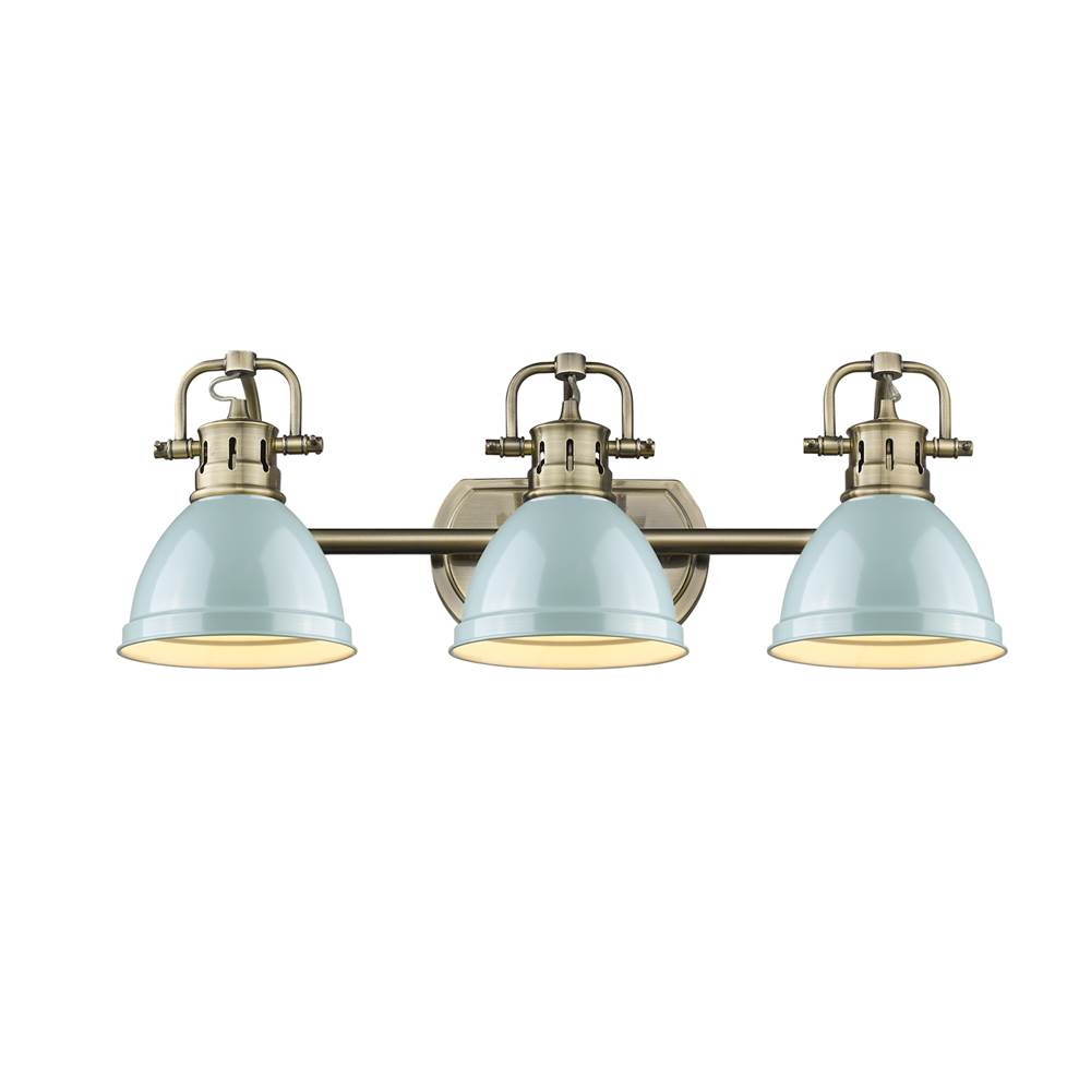 Golden Lighting Duncan Bcb Yep By Golden Lighting Duncan 3-light Vanity In Aged Brass And Seafoam Shade