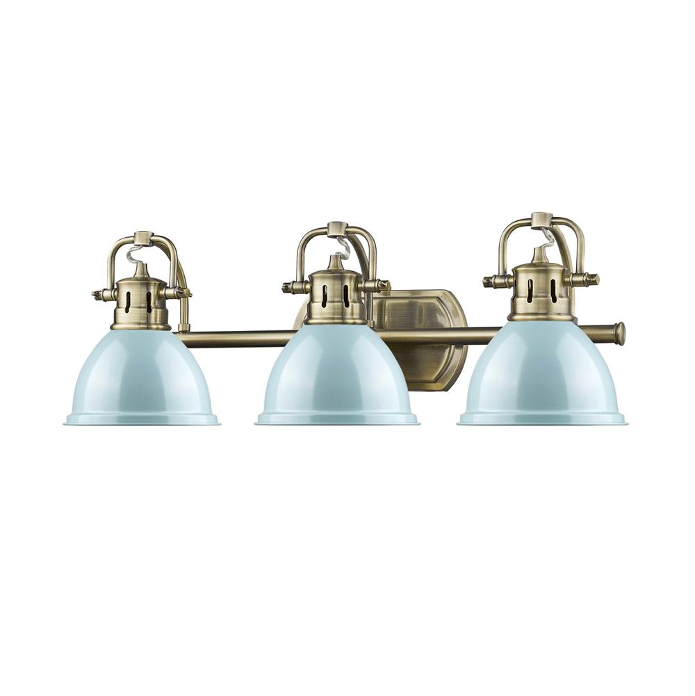 Golden Lighting 3602-BA3 AB-SF Aged Brass Yep By Golden Lighting Duncan 3-light Vanity In Aged Brass And Seafoam Shade Image 2