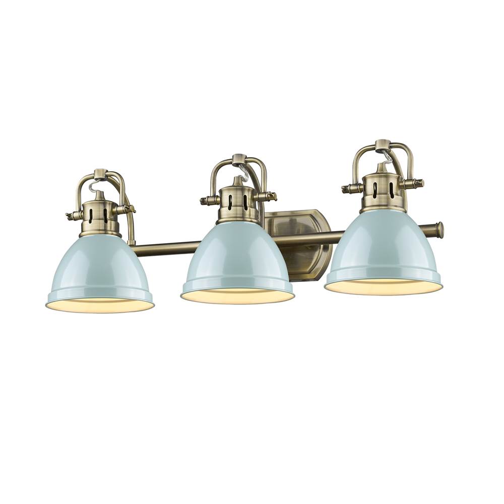 Golden Lighting 3602-BA3 AB-SF Aged Brass Yep By Golden Lighting Duncan 3-light Vanity In Aged Brass And Seafoam Shade Image 1