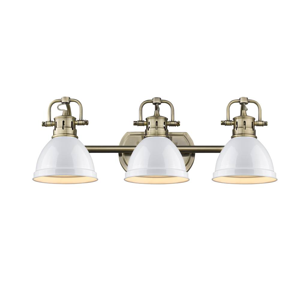 Golden Lighting Duncan Bcb Yep By Golden Lighting Duncan 3-light Vanity In Aged Brass And White Shade