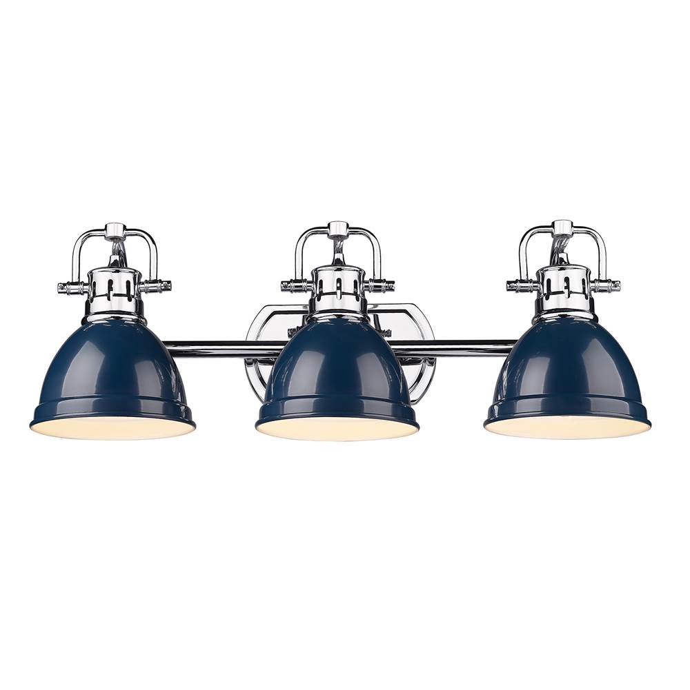 Golden Lighting Duncan Bcb Yep By Golden Lighting Duncan 3-light Vanity In Aged Brass And Navy Blue Shade