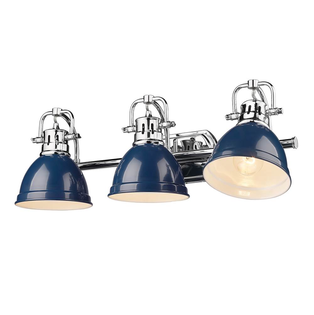 Golden Lighting 3602-BA3 CH-NVY Chrome Yep By Golden Lighting Duncan 3-light Vanity In Chrome And Navy Blue Shade Image 4
