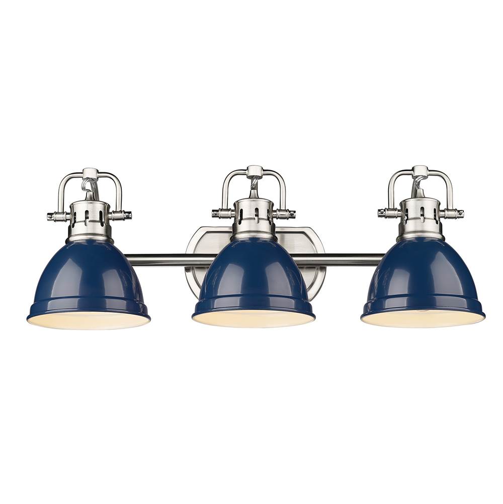 Golden Lighting Duncan Bcb Yep By Golden Lighting Duncan 3-light Vanity In Aged Brass And Navy Blue Shade