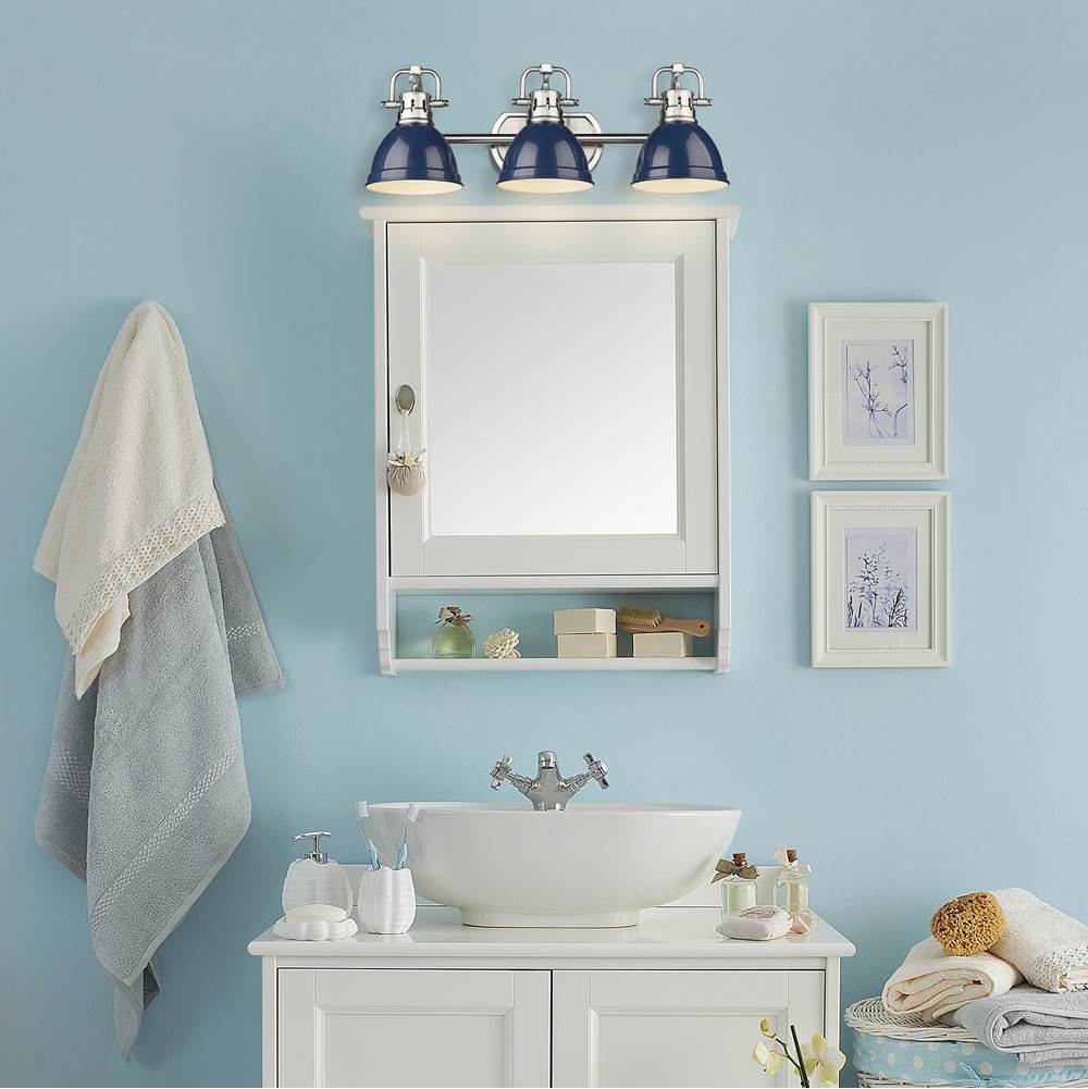 Golden Lighting 3602-BA3 PW-NVY Pewter Yep By Golden Lighting Duncan 3-light Vanity In Pewter And Navy Blue Shade Image 3