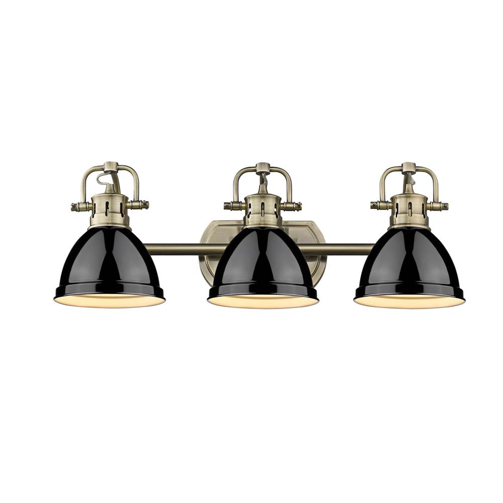 Golden Lighting Duncan Bcb Yep By Golden Lighting Duncan 3-light Vanity In Aged Brass And Black Shade