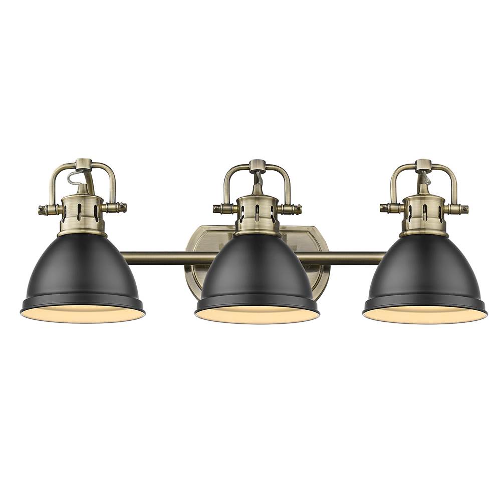 Golden Lighting Duncan Bcb Yep By Golden Lighting Duncan 3-light Vanity In Aged Brass And Matte Black Shade