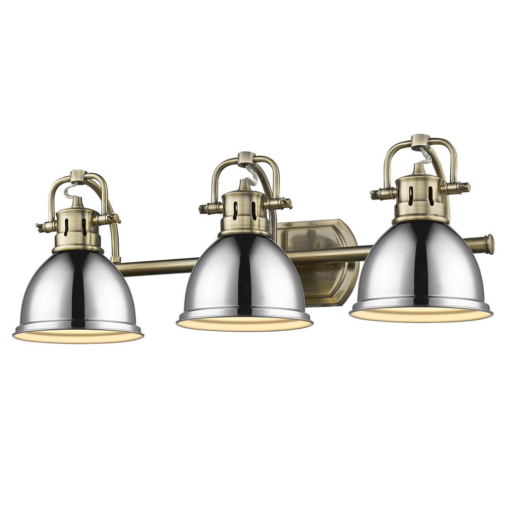 Golden Lighting 3602-BA3 AB-CH Aged Brass Yep By Golden Lighting Duncan 3-light Vanity In Aged Brass And Chrome Shade Image 1