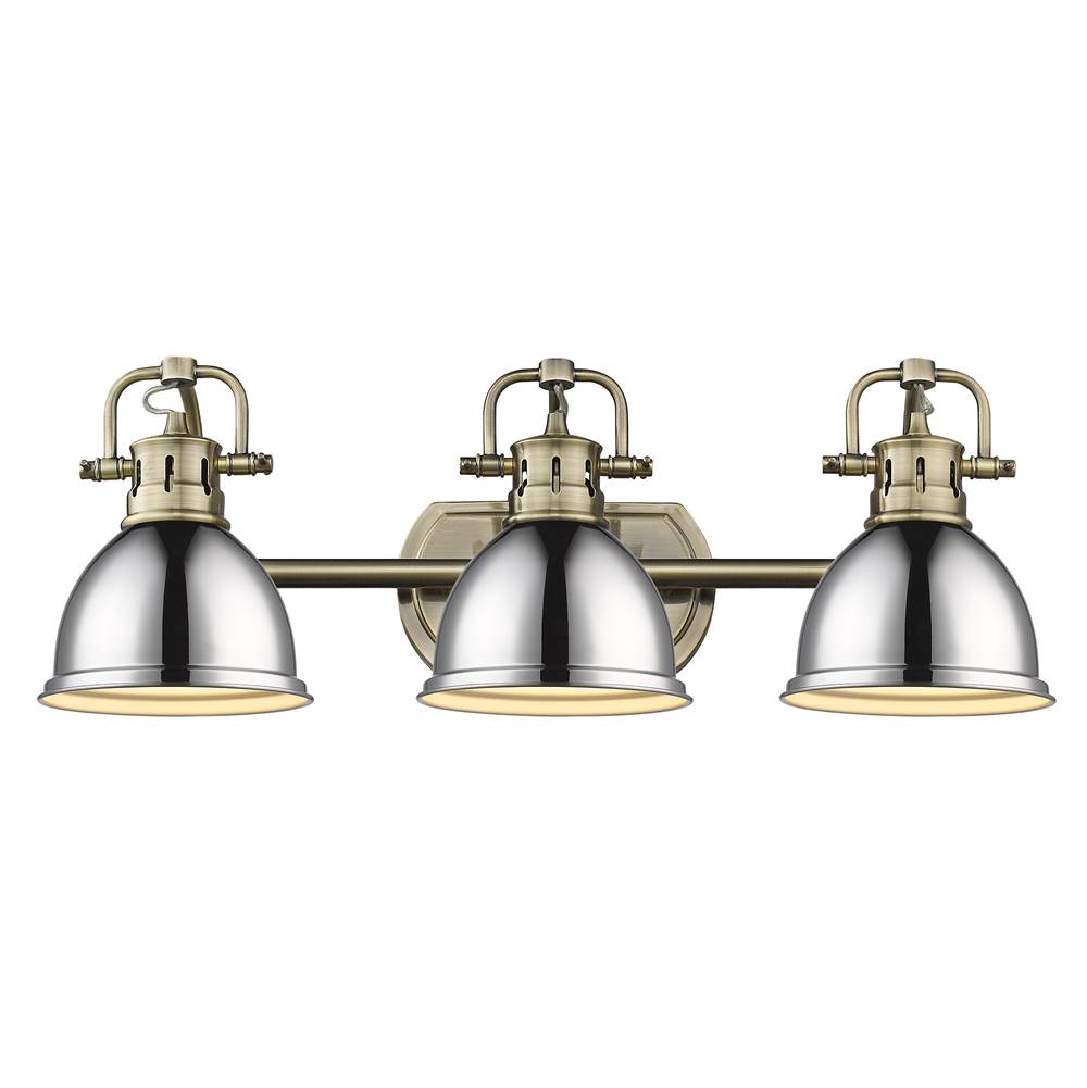 Golden Lighting Duncan Bcb Yep By Golden Lighting Duncan 3-light Vanity In Aged Brass And Chrome Shade