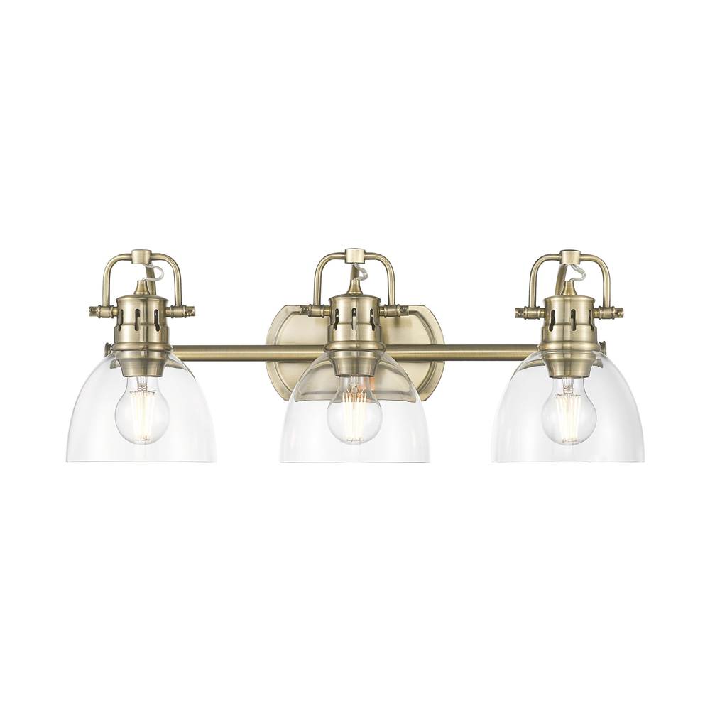 Golden Lighting 3602-BA3 AB-CLR Aged Brass Yep By Golden Lighting Duncan 3-light Vanity In Aged Brass And Clear Glass Image 1
