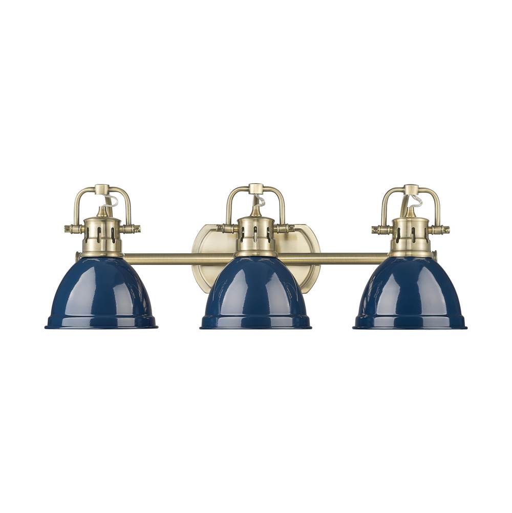 Golden Lighting 3602-BA3 AB-NVY Aged Brass Yep By Golden Lighting Duncan 3-light Vanity In Aged Brass And Navy Blue Shade Image 1